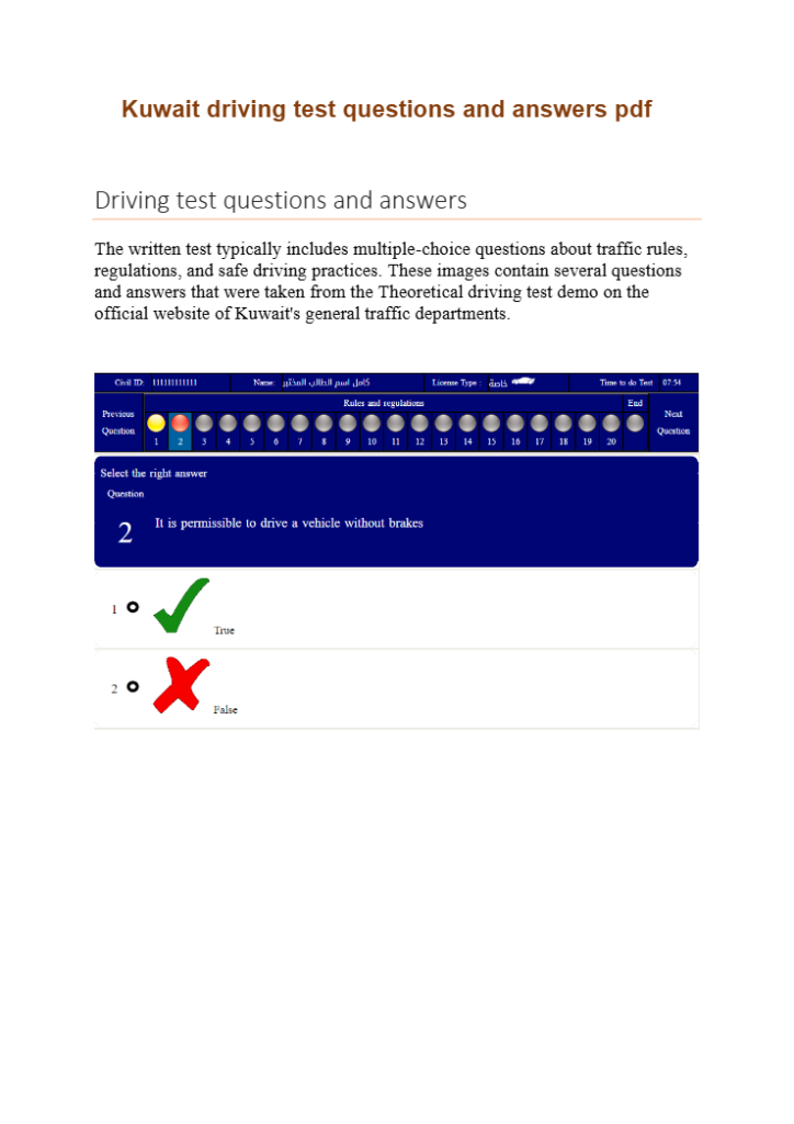 kuwait Driving License Exam Questions